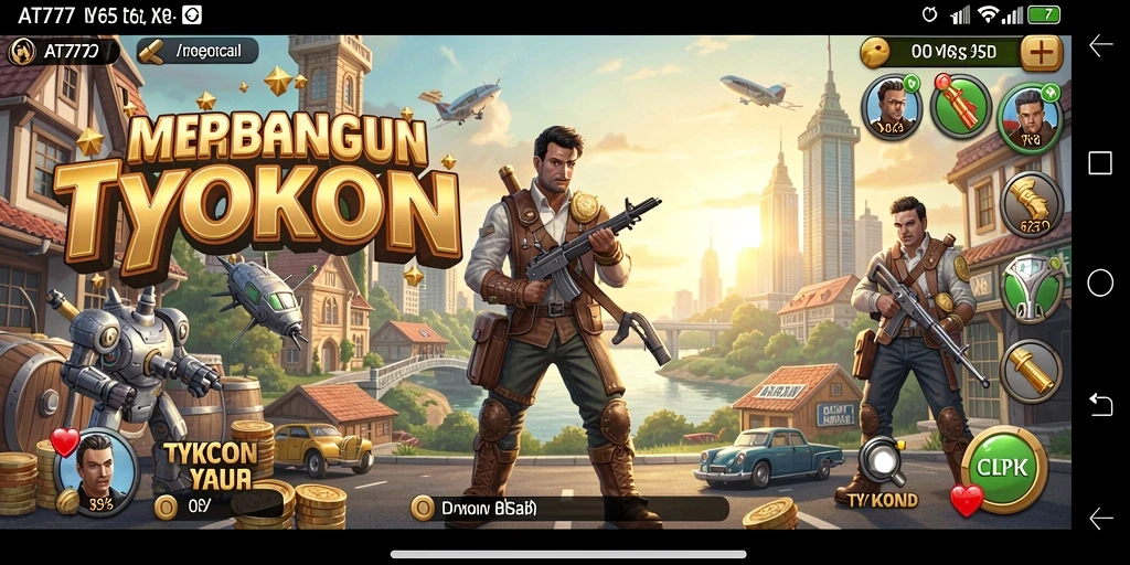 Tampilan screenshot utama AT777 menampilkan gameplay membangun bisnis Tycoon.