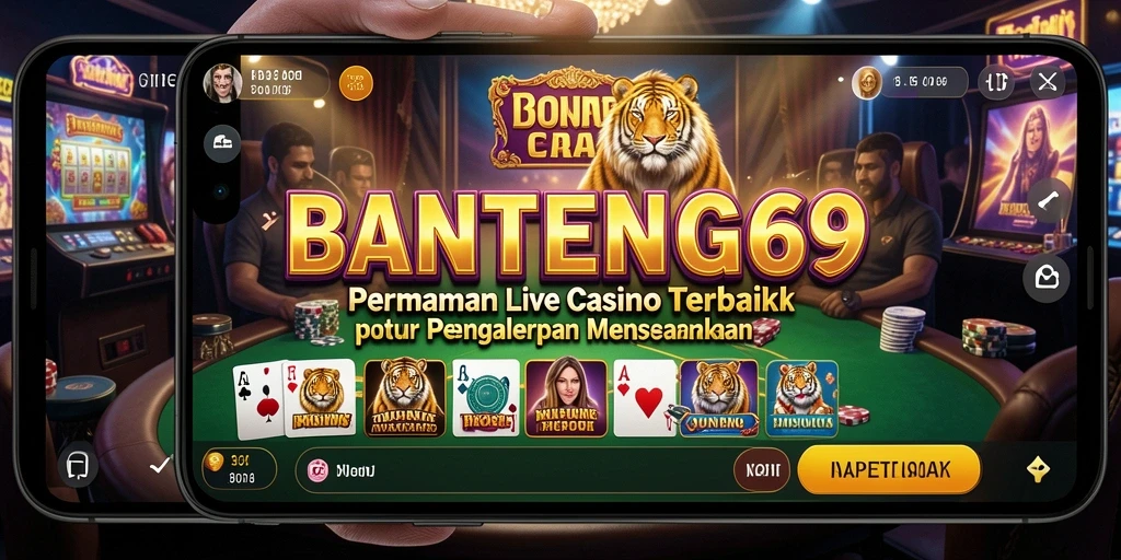 Screenshot gameplay BANTENG69 menampilkan dealer langsung dan suasana kasino yang nyata.