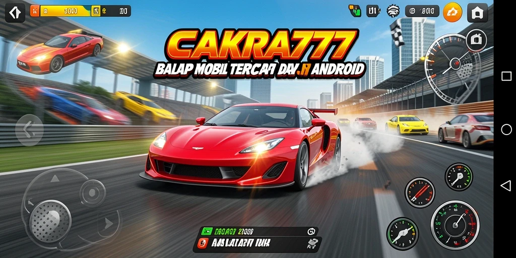 Gameplay seru dan kompetitif dalam CAKRA777 dengan mobil balap cepat.