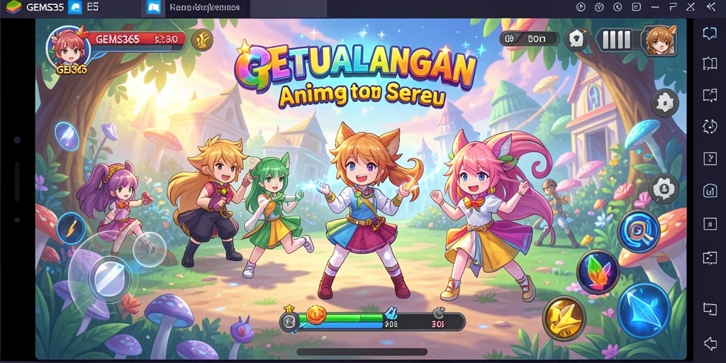 Tampilan menarik dari gameplay GEMS365 yang kaya akan elemen Anime.