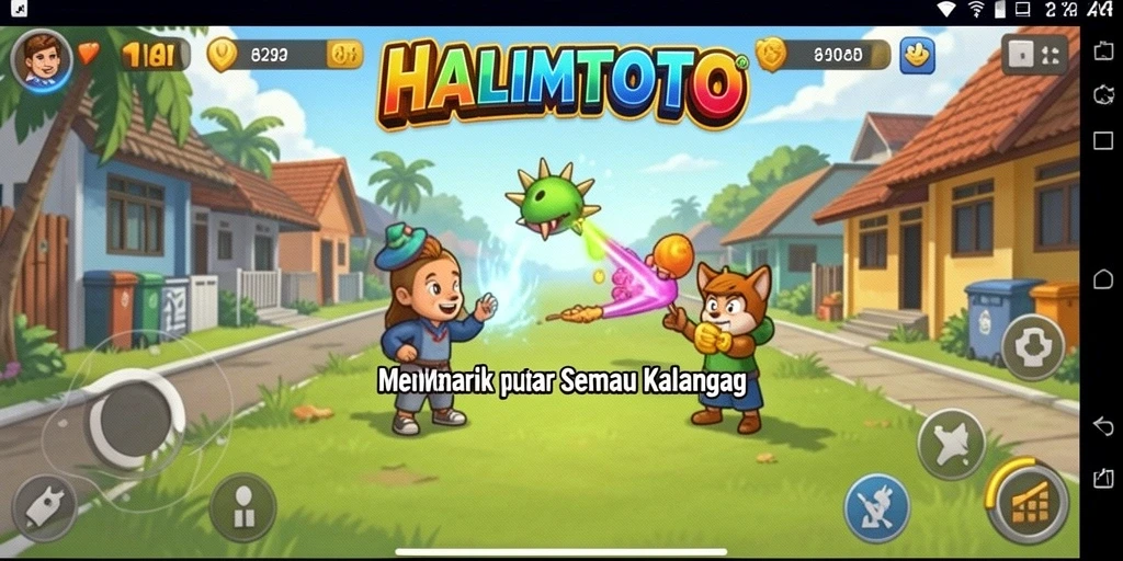 Tampilan gameplay HALIMTOTO yang penuh warna dan menarik.