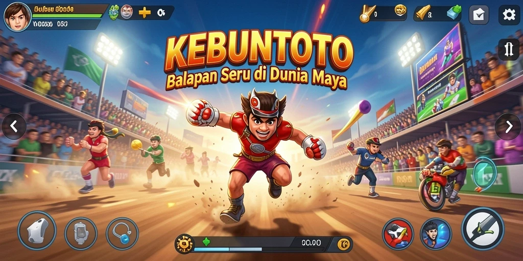 Screenshot gameplay KEBUNTOTO menampilkan balapan mobil yang seru dan cepat.