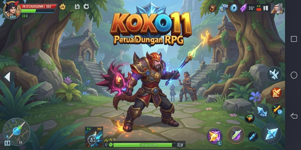 Screenshot dari gameplay RPG KOKO11 menampilkan pertarungan mendebarkan.