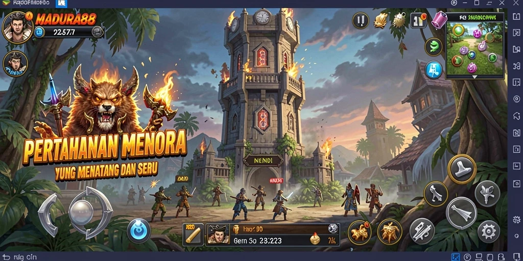Tampilan seru dari gameplay Tower Defense MADURA88.