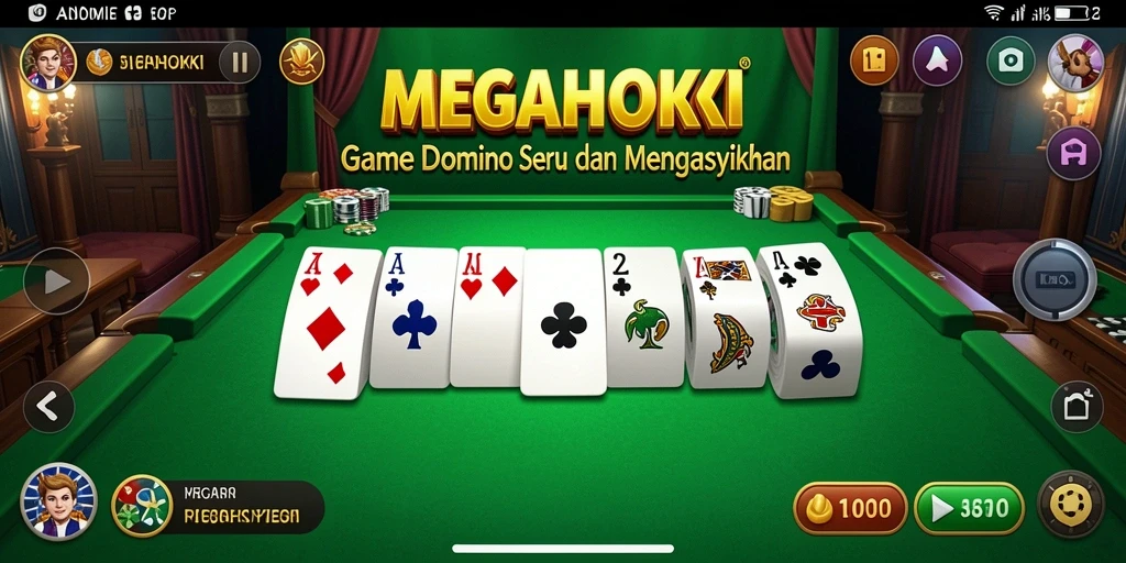 Tampilan menarik dari gameplay MEGAHOKI dengan tema Domino yang seru.