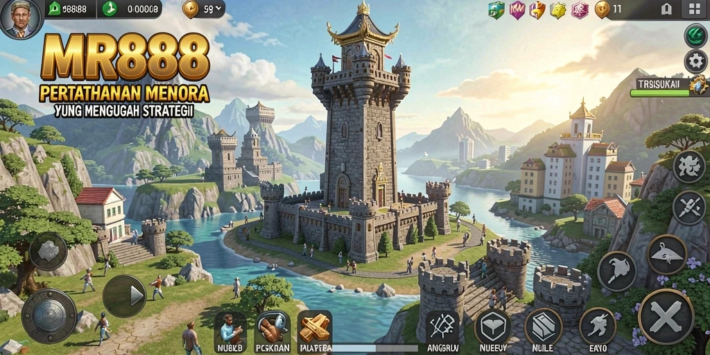 Tangkapan layar gameplay MR888 menunjukkan pertarungan menara yang intens.