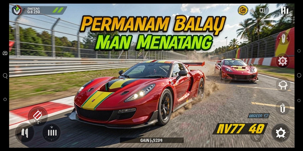 Screenshot gameplay NV77 yang menampilkan aksi balap yang seru.
