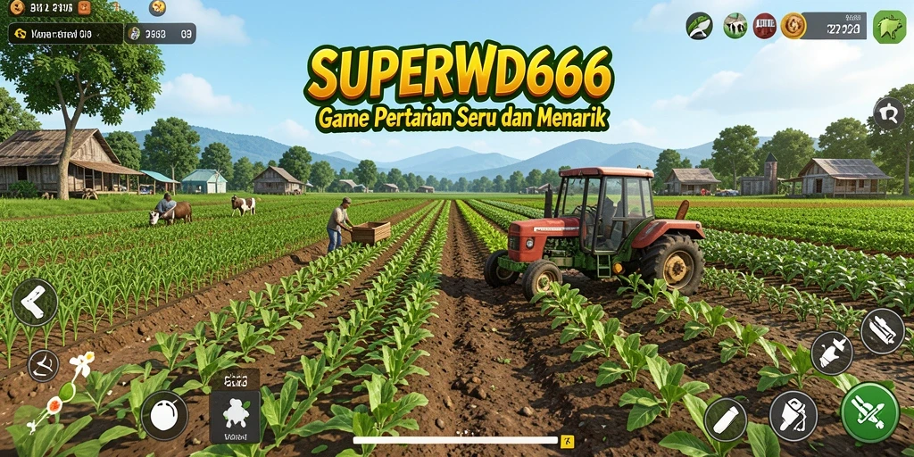 Tampilan gameplay menarik dari SUPERWD666 yang menggambarkan pertanian.