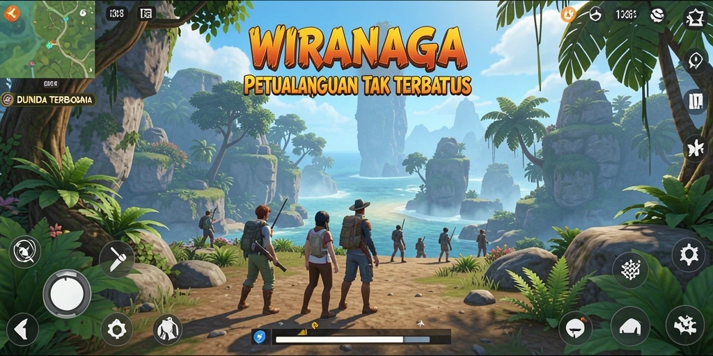 Tangkapan layar utama WIRANAGA menunjukkan keindahan dunia terbuka yang luas.